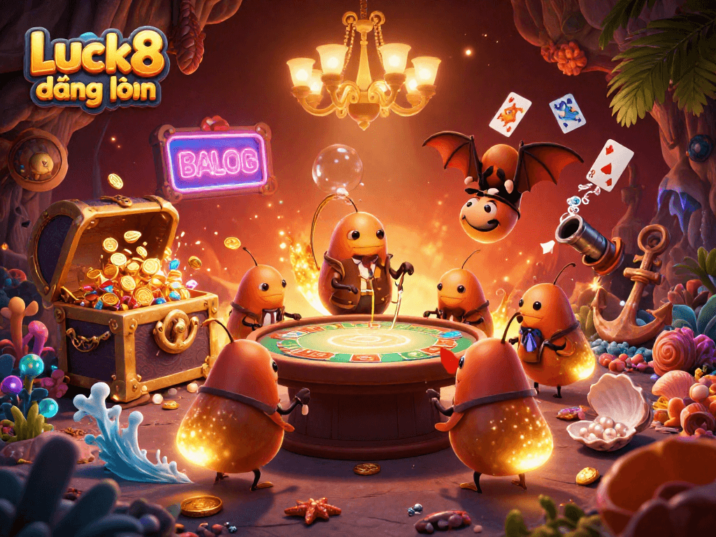 Experience Luck8 đăng nhập with vibrant glowworms illuminating a lively casino scene.