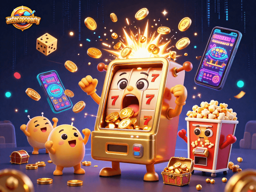 Experience thrilling jackpots with astecoproperty’s vibrant casino illustration featuring lively slot machines.