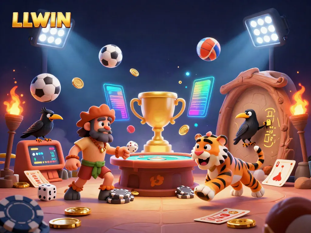 Experience thrilling gameplay with LLWIN at a vibrant prehistoric casino filled with dynamic sports elements.