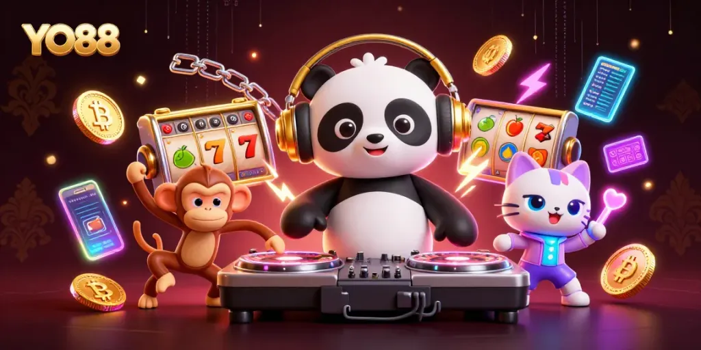 Join the excitement at YO88 with vibrant cartoon characters and dynamic casino elements