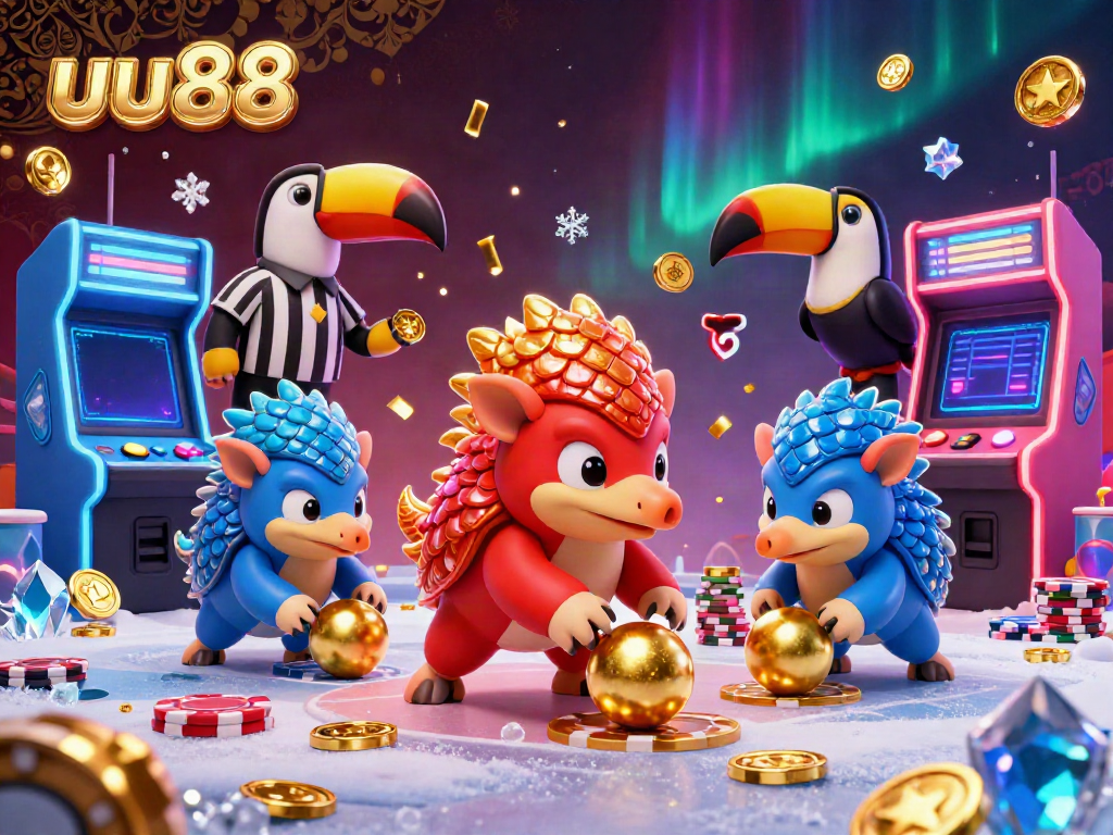 Witness the intense rivalry in uu88 as animated pangolins bowl through poker chips in a vibrant casino.