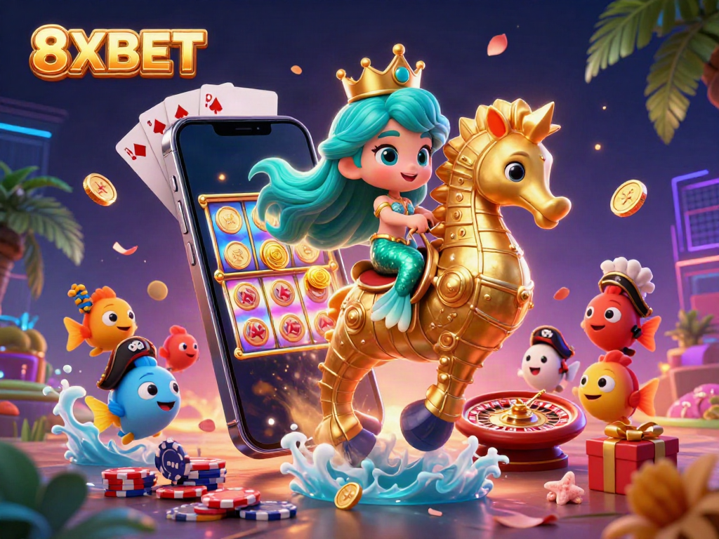 Experience the vibrant world of 8XBET with our mermaid princess illustration bringing thrilling gaming elements to life.