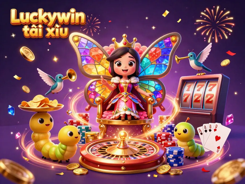 Engage with Luckywin tài xỉu in a vibrant casino scene filled with gold coins and dynamic game elements.