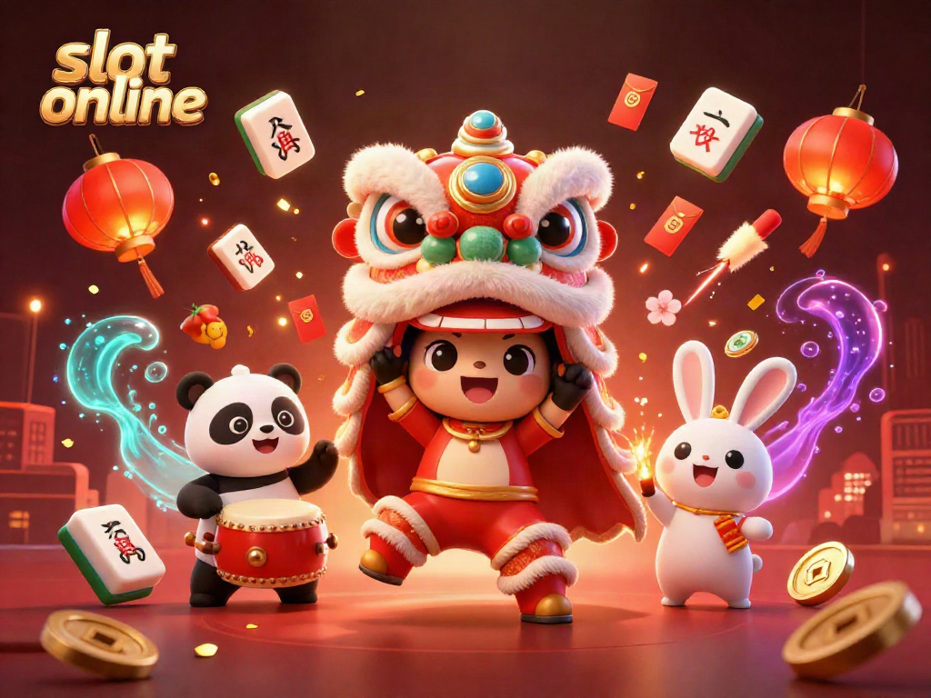 Engage in slot online adventures with a lion dance, drumming panda, and festive fireworks.