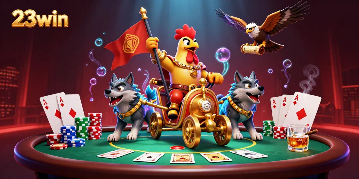 Engage with the world of 23win through action-packed casino scenes featuring vibrant characters.