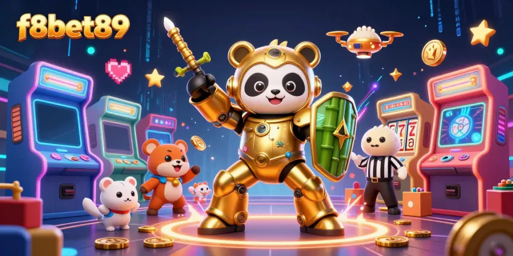 Engage in thrilling gaming action at f8bet89 with a vibrant 3D casino mech showdown.