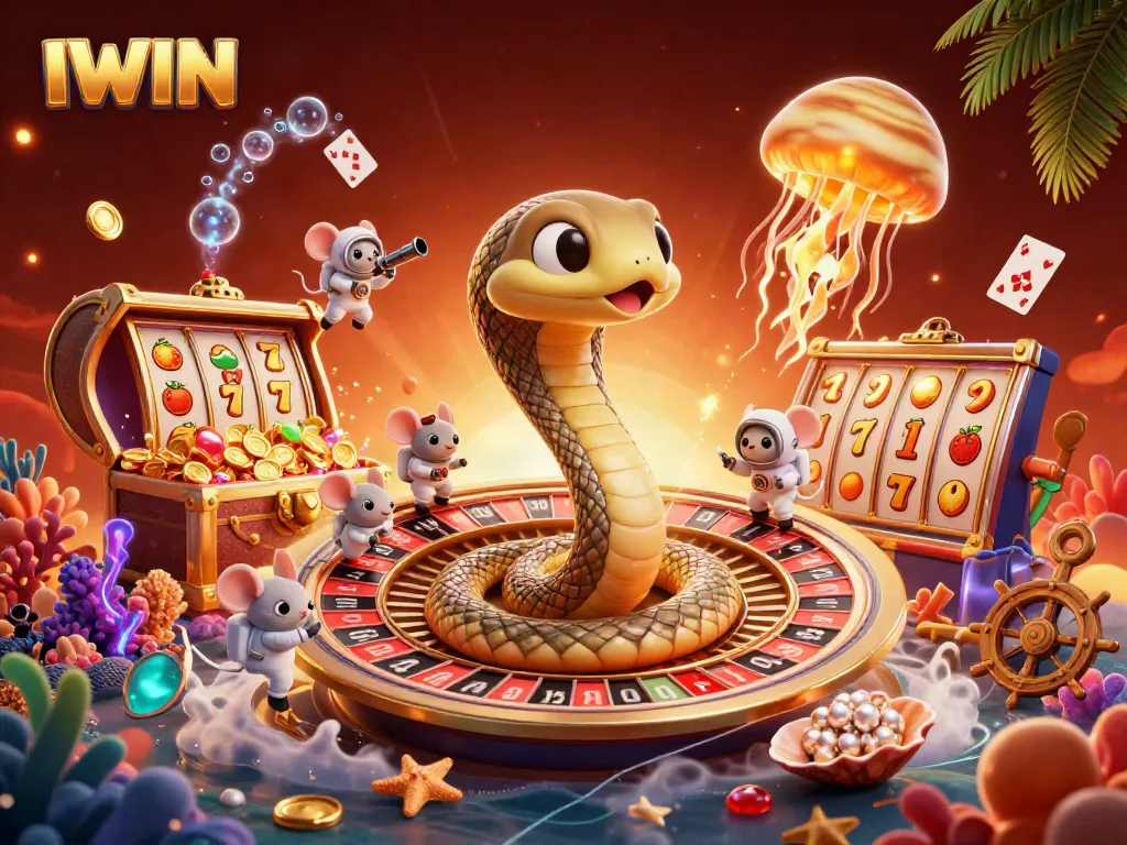Engage with IWIN's casino slots featuring characters betting on a dynamic roulette wheel scene.