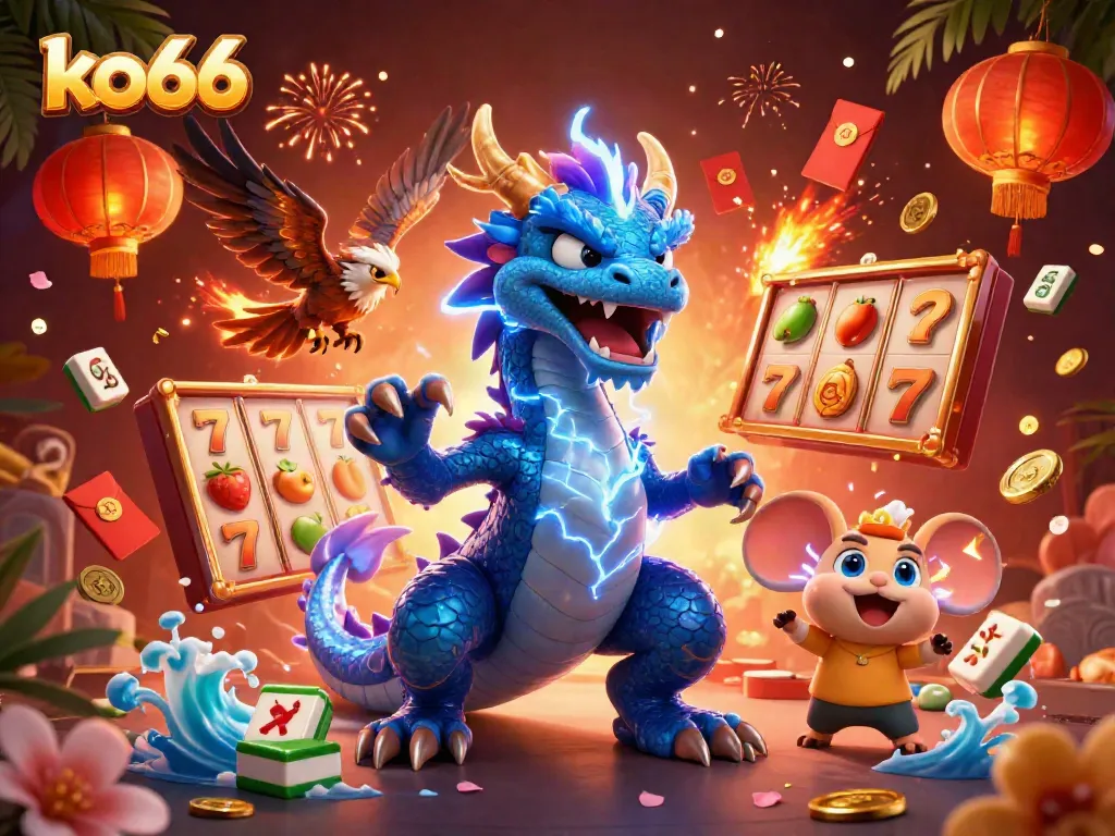 Experience thrilling wins with ko66 as powerful casino elements come alive in a vibrant illustration.