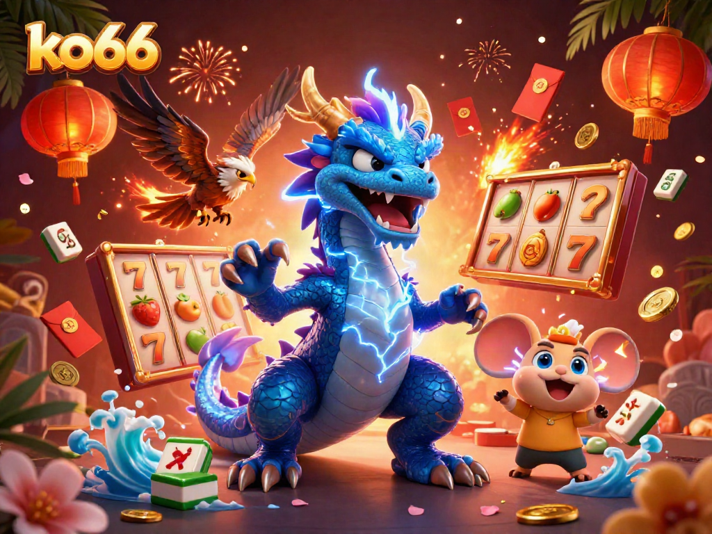 Experience thrilling wins with ko66 as powerful casino elements come alive in a vibrant illustration.