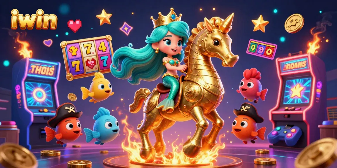 Play slots to win big with iwin in this vibrant, ultra-detailed casino scene featuring magical characters.