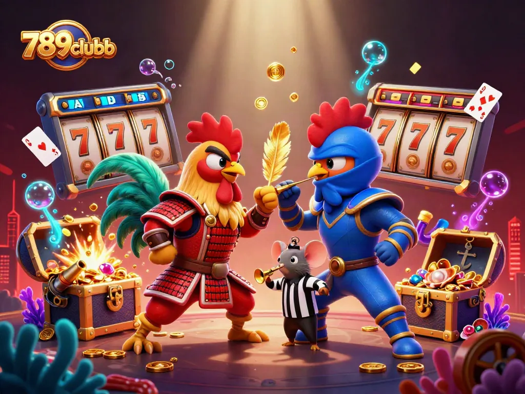 Engage with exciting gameplay at 789clubb, featuring twin roosters in an epic casino showdown.
