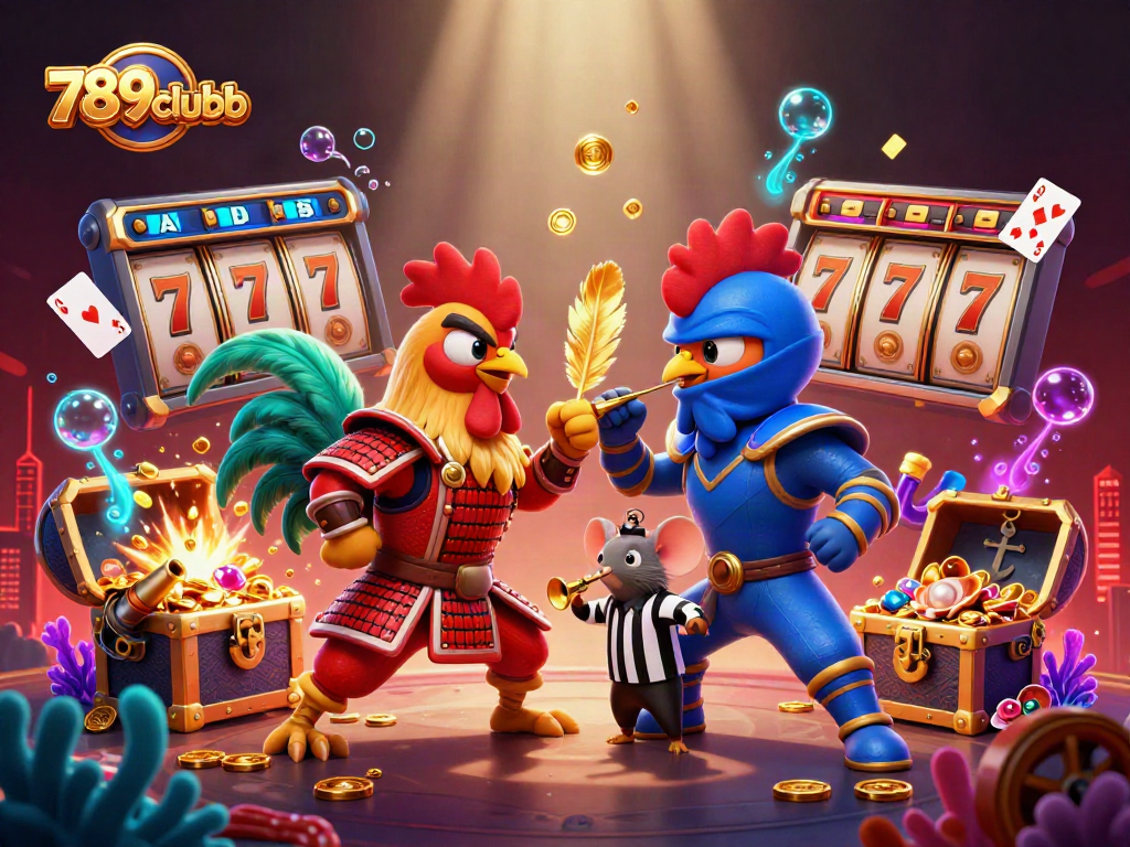 Engage with exciting gameplay at 789clubb, featuring twin roosters in an epic casino showdown.