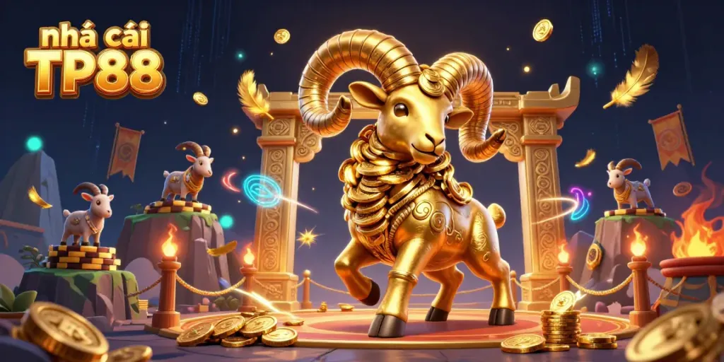 Engage in thrilling adventures with Nhà cái TP88's golden ram charging through a dynamic online casino scene.