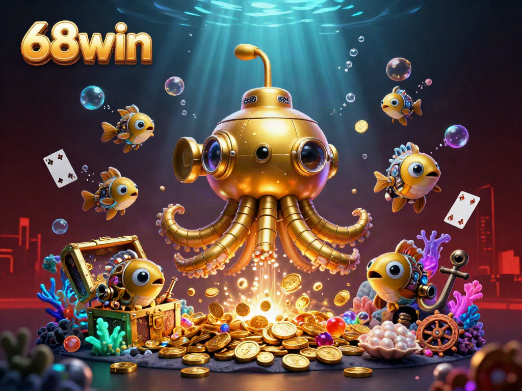 Experience thrilling gameplay at 68win with a vibrant underwater adventure featuring a golden kraken submarine hybrid.
