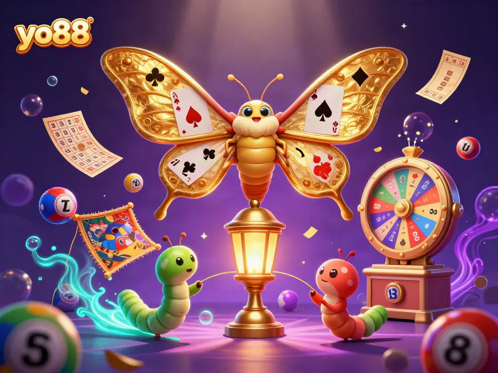 Engage in exciting gameplay at yo88, featuring vibrant lottery balls and dazzling casino elements.