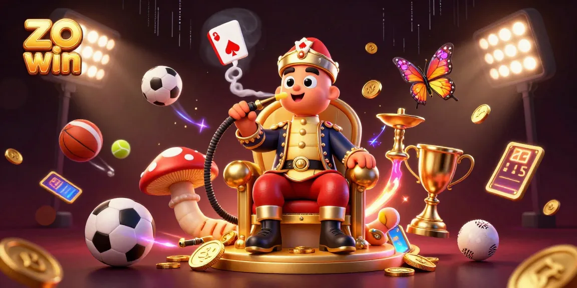 This vibrant 3D illustration encapsulates the essence of zo win with a hookah-master and sports elements, enticing gamblers.