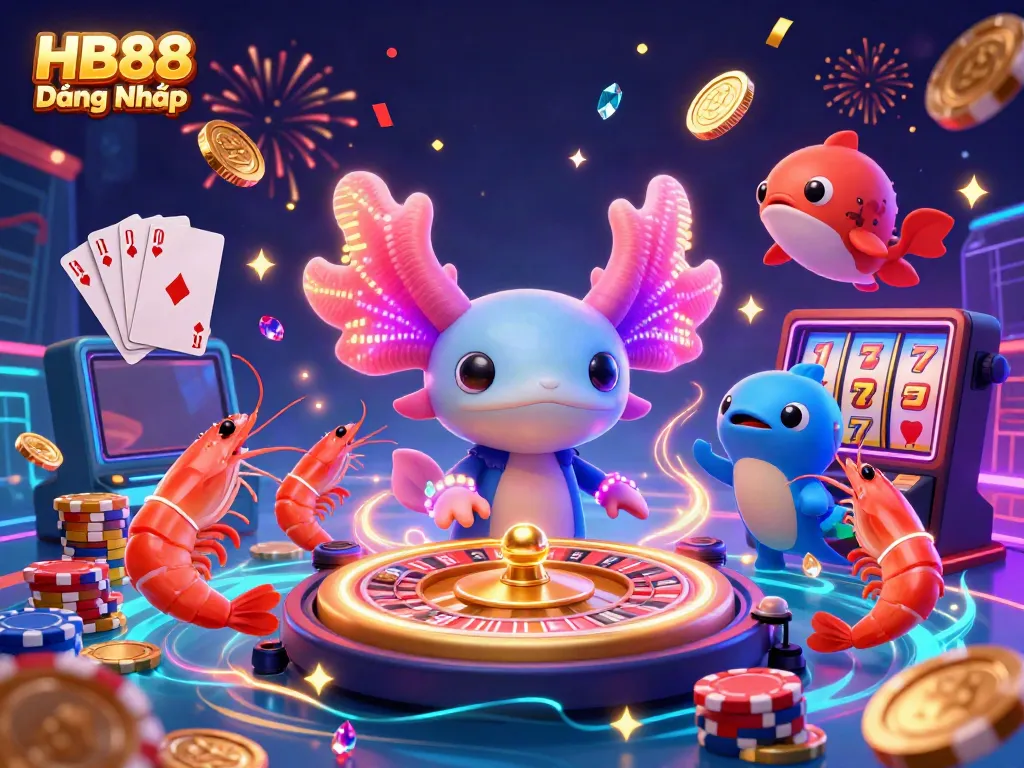 Engage with the thrilling HB88 Đăng Nhập experience in a vibrant underwater casino scene filled with dynamic gaming elements.